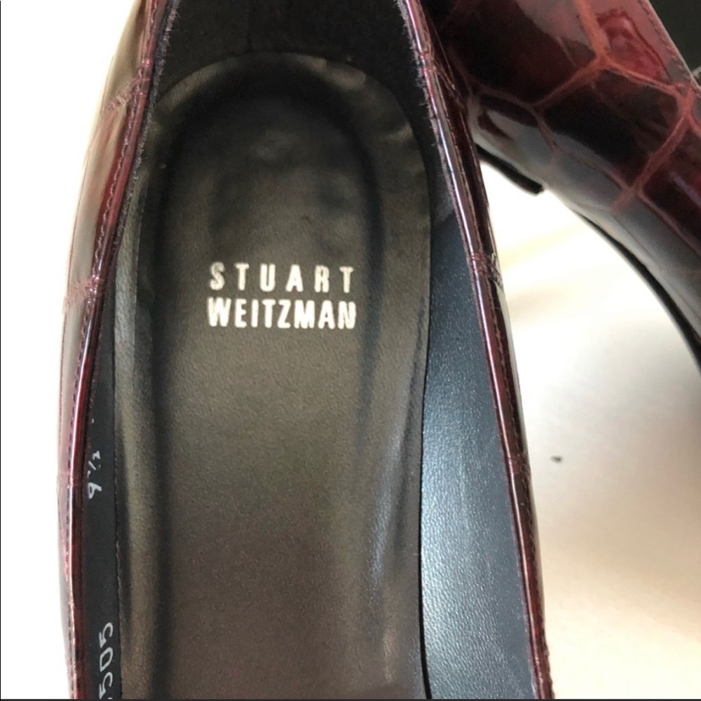 Stuart Weitzman Dark Red Croc Embossed Leather Pu… - image 6